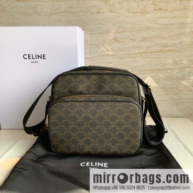 CELINE TRIOMPHE canvas and calfskin large pocket messenger bag 190822