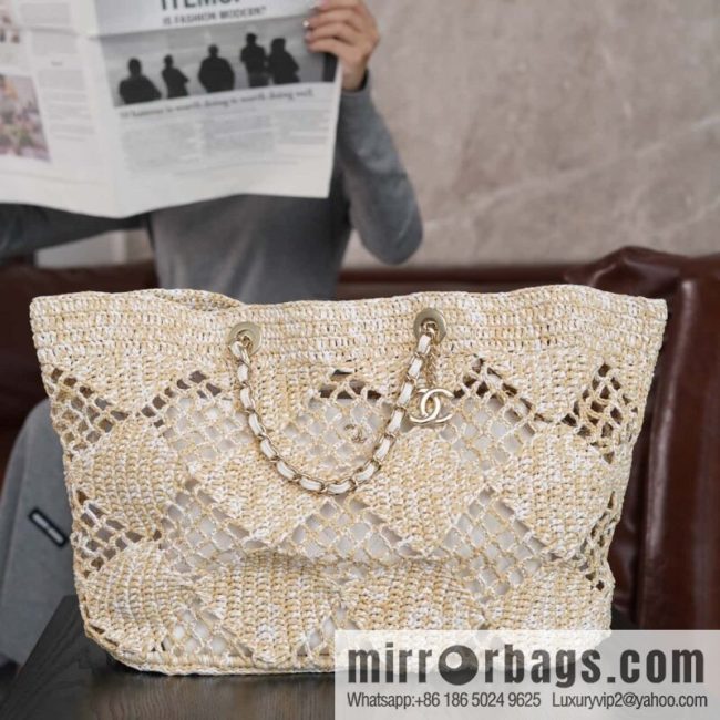 CHANEL CoCo Beach Straw Shopping Bag 🛍️ Large AS4576