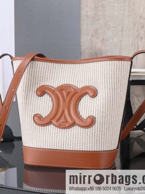 [Premium all-steel hardware] CUIR TRIOMPHE small smooth cowhide with linen fabric bucket bag number: 198243