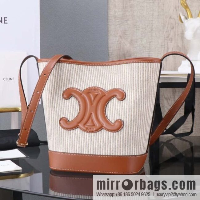 [Premium all-steel hardware] CUIR TRIOMPHE small smooth cowhide with linen fabric bucket bag number: 198243