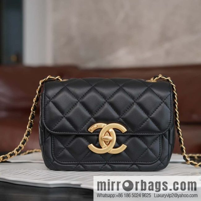 CHANEL Double 𝐂 𝒍𝒐𝒈𝒐 cover bag, black gold, genuine leather AS5026 B17620 94305