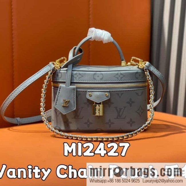 [Original order boutique] M12427 shark gray silk screen printing, full leather chain bag series Vanity Chain Pouch handbag