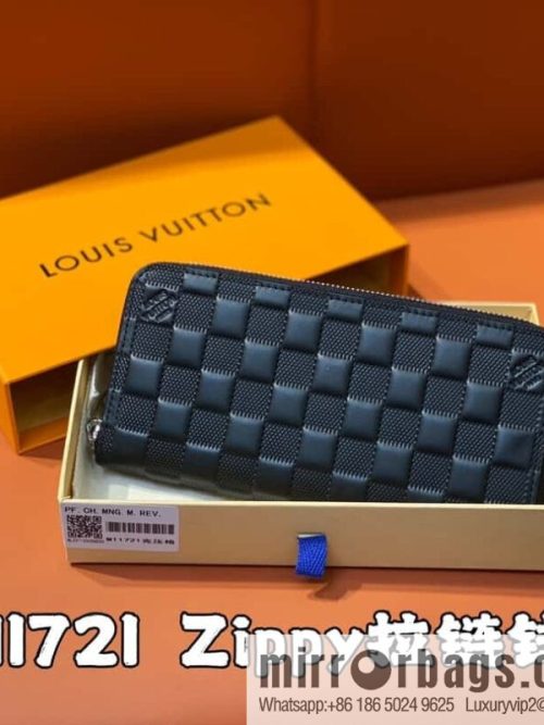 [Original order boutique] M11721 black embossed (plaid) full leather single zipper wallet series Zippy zipper wallet M60017 11721 black