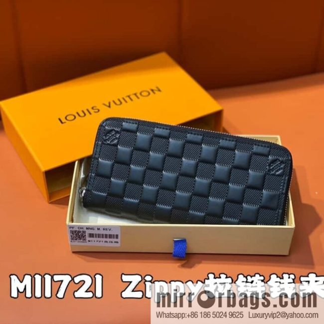 [Original order boutique] M11721 black embossed (plaid) full leather single zipper wallet series Zippy zipper wallet M60017 11721 black