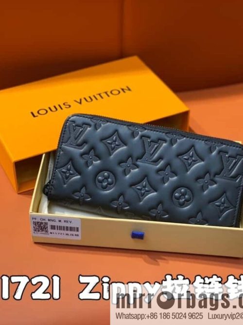 [Original order boutique] M11721 black embossed (lychee pattern) full leather single zipper wallet series Zippy zipper wallet M60017 11721 black