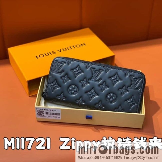 [Original order boutique] M11721 black embossed (lychee pattern) full leather single zipper wallet series Zippy zipper wallet M60017 11721 black