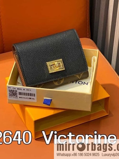 [Original order boutique] M82640 black, black three-fold wallet series Victorine wallet