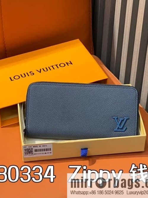 [Original single boutique] M80334 blue, full leather single zipper wallet series, this horizontal Zippy wallet.