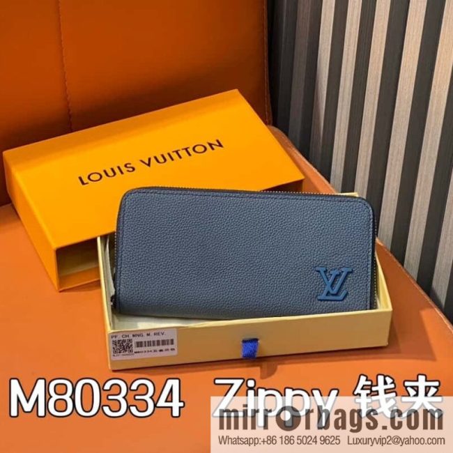 [Original single boutique] M80334 blue, full leather single zipper wallet series, this horizontal Zippy wallet.
