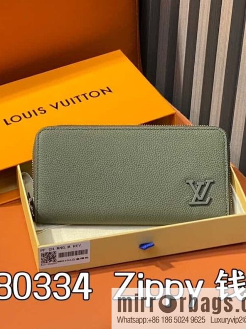 [Original single boutique] M80334 green full leather single zipper wallet series, this horizontal Zippy wallet.