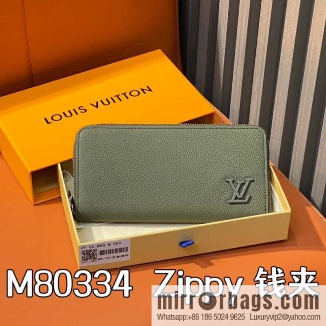 [Original single boutique] M80334 green full leather single zipper wallet series, this horizontal Zippy wallet.