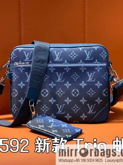 [Original single boutique] M11592 blue gradual change men\'s bag three-piece series, variable code chip version, the latest Trio mailman bag