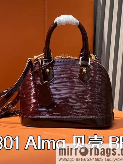 M40301 burgundy patent leather, water ripple shell bag series Alma shell BB handbag M24597 40301 apricot, water ripple (mirror patent leather) This Alma BB handbag