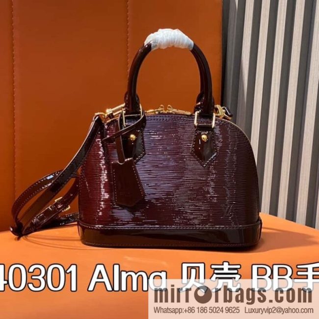 M40301 burgundy patent leather, water ripple shell bag series Alma shell BB handbag M24597 40301 apricot, water ripple (mirror patent leather) This Alma BB handbag