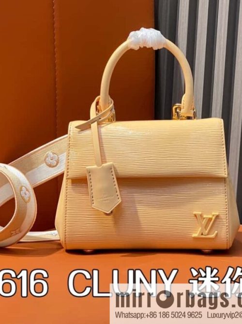 [Original order boutique] M24616 apricot patent leather, water ripple handbag series CLUNY mini handbag M58928 M24616 bright burgundy (cloth shoulder color label)
