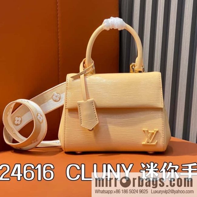 [Original order boutique] M24616 apricot patent leather, water ripple handbag series CLUNY mini handbag M58928 M24616 bright burgundy (cloth shoulder color label)