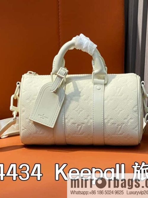 [Original order boutique] M24434 white full leather embossed, men\'s bag pillow bag series, classic Keepall travel bag