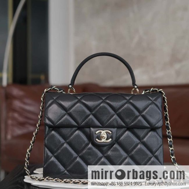 CHANEL 24p handle Kelly box, black large AS4712