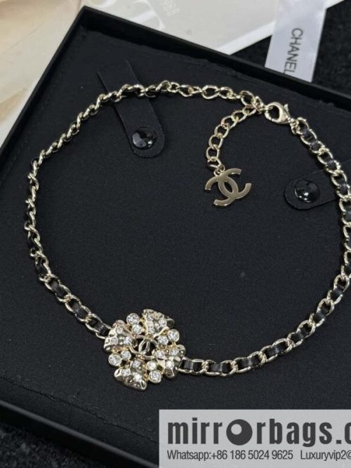 ❗️New ❗️☀️ New ☑️ Chanel Double C Clover Black Leather Rope Necklace ☀️