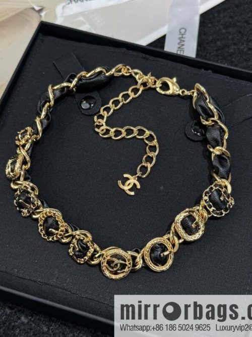 ❗️New ❗️☀️ New ☑️ Chanel Gold Double C Black Leather Rope Necklace ☀️