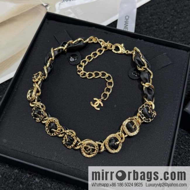 ❗️New ❗️☀️ New ☑️ Chanel Gold Double C Black Leather Rope Necklace ☀️