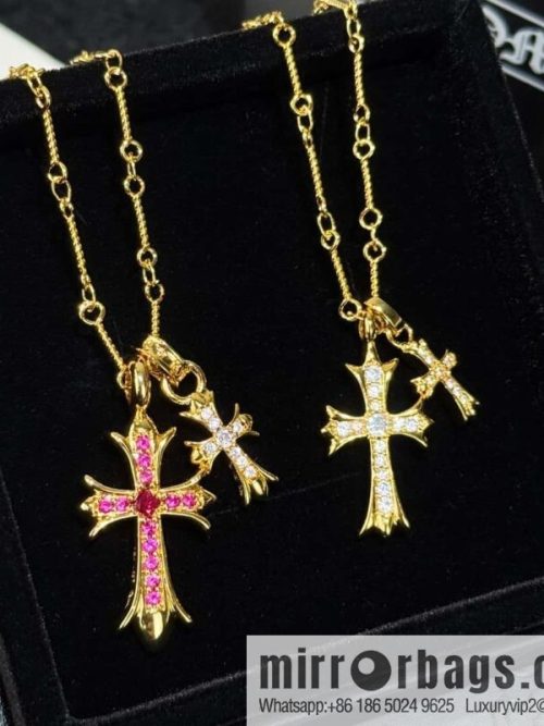 ❗New ❗ ☀ New Croce Heart Full Diamond Double Cross Necklace ☀