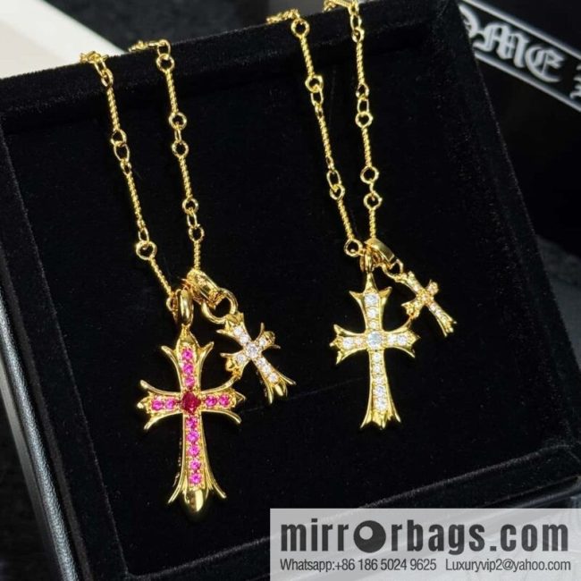 ❗New ❗ ☀ New Croce Heart Full Diamond Double Cross Necklace ☀