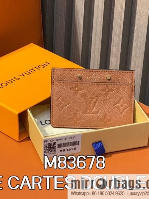 [Original order boutique] M83678 brown full leather embossed, card bag wallet series PORTE CARTES DOUBLE card holder