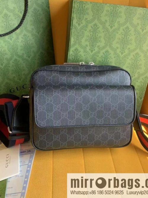[Original] Black GG Supreme canvas, black leather piping 795479 red and blue webbing