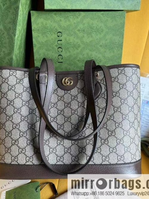 [Original leather] Beige and ebony GG 765043 Supreme canvas Ophidia series small tote bag