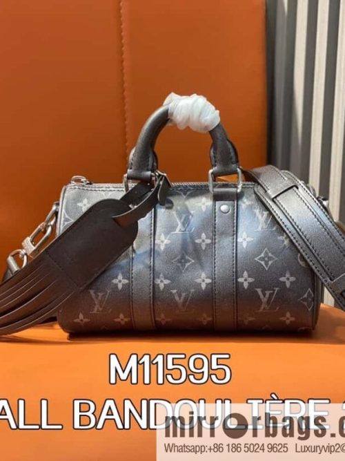 [Original order boutique] M11595 black full leather, men\'s bag, pillow bag series KEEPALL BANDOULIZRE 25 handbag