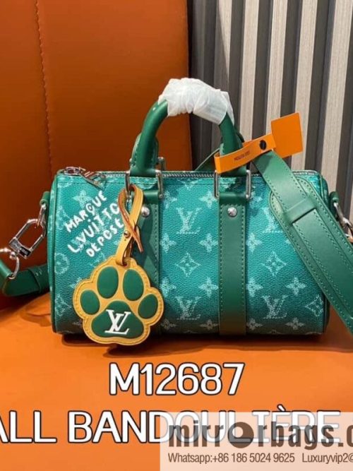 [Original order boutique] M12687 green, men\'s bag, pillow bag, speedy series KEEPALL BANDOULIZRE 25 handbag
