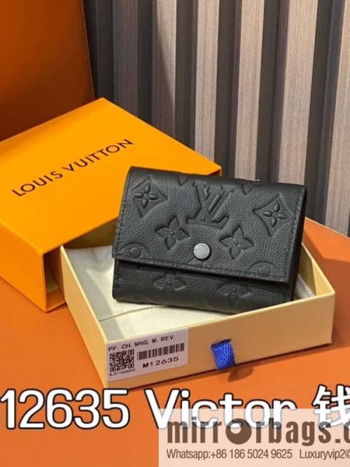 [Original order boutique] M12635 black full leather embossed M12598 three-fold wallet series Victor wallet