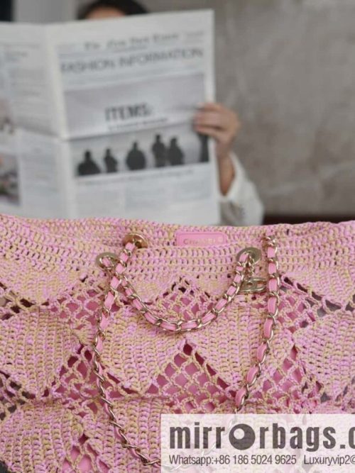 𝐂𝐡𝐚𝐧𝐞𝐥 𝟮𝟰 CoCo Beach Straw Shopping Bag 🛍️ Large, Pink AS4576