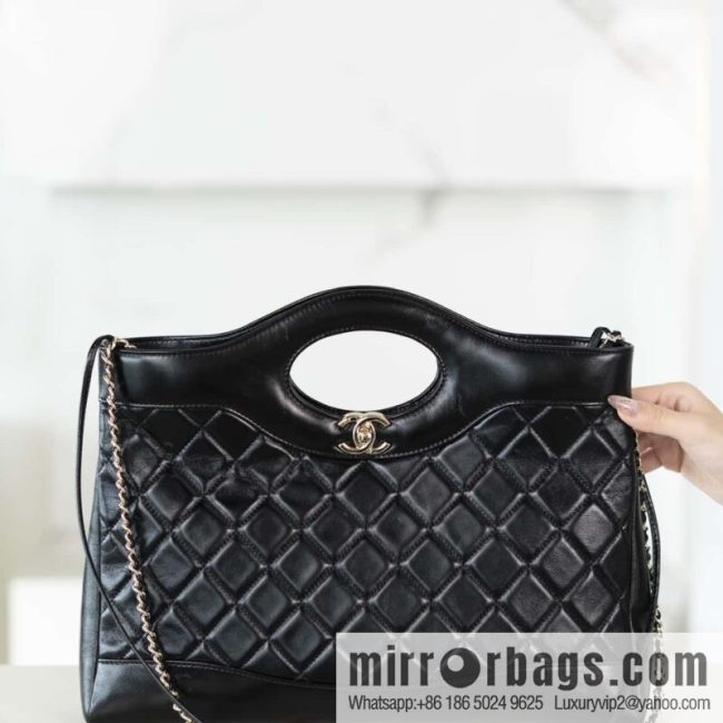 𝐂𝐡𝐚𝐧𝐞𝐥 24S 31bag horizontal medium, black ➿ genuine leather AS4854