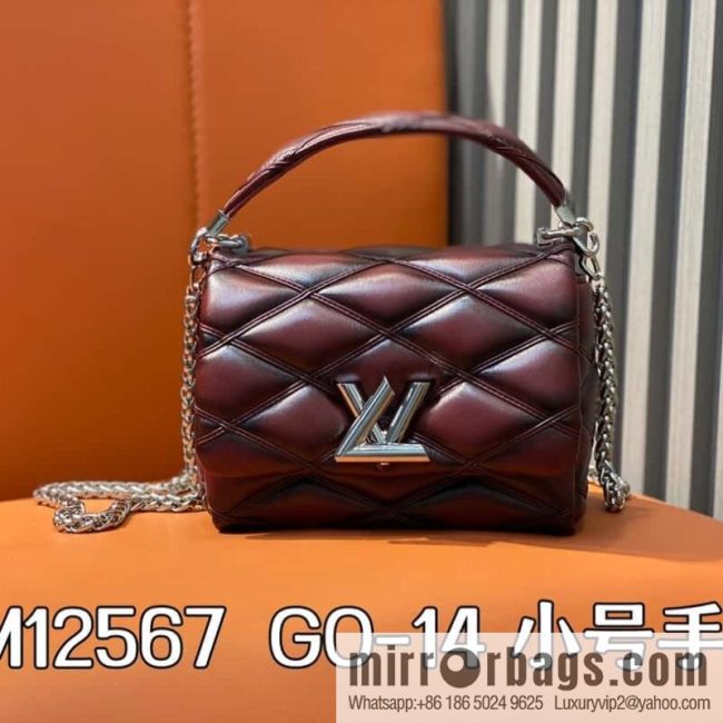 [Original order boutique] M12004 burgundy full leather, chain bag, diamond Twist series GO-14 small handbag