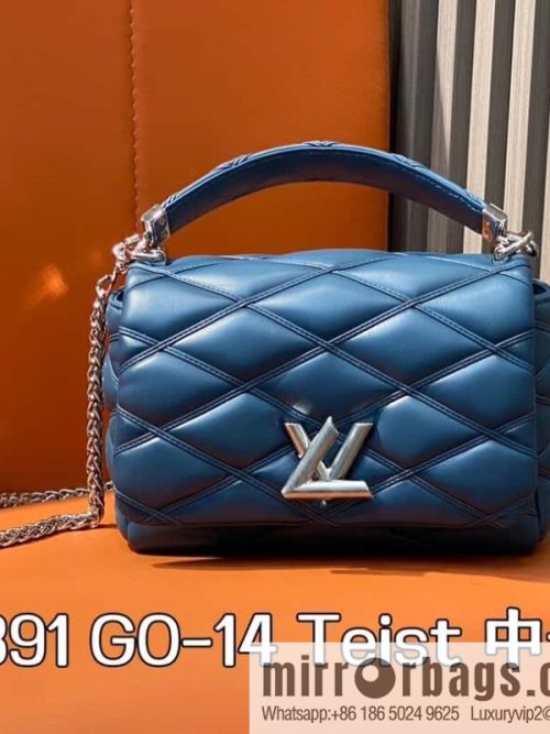 [Original order boutique] M22891 denim blue, full leather rhombus chain bag series GO-14 Teist medium handbag M23045 M22890