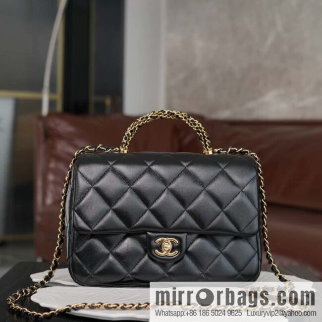 wsxc1729523607233_0-800x800upzvgdtvmno146232_20250705053330.jpg 𝐂𝐇𝐀𝐍𝐄𝐋 𝟐𝟒𝐛 Flap new thick chain handle, large AS5043 black