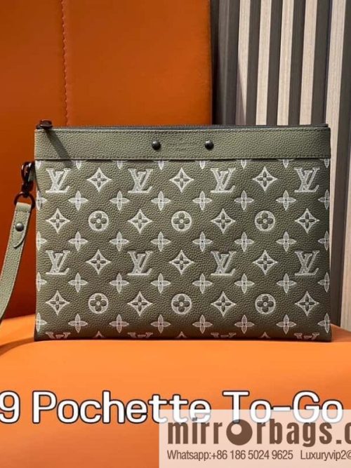 [Original order boutique] M12499 green silk screen, full leather handbag clutch bag series Pochette To-Go clutch bag