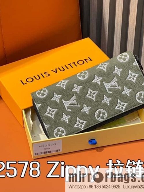 [Original single boutique] M12578 green full leather embossed, single zipper wallet series Zippy zipper wallet
