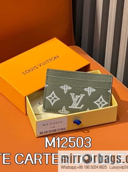 [Original order boutique] M12503 green full leather embossed, full leather card bag wallet series PORTE CARTES DOUBLE card holder