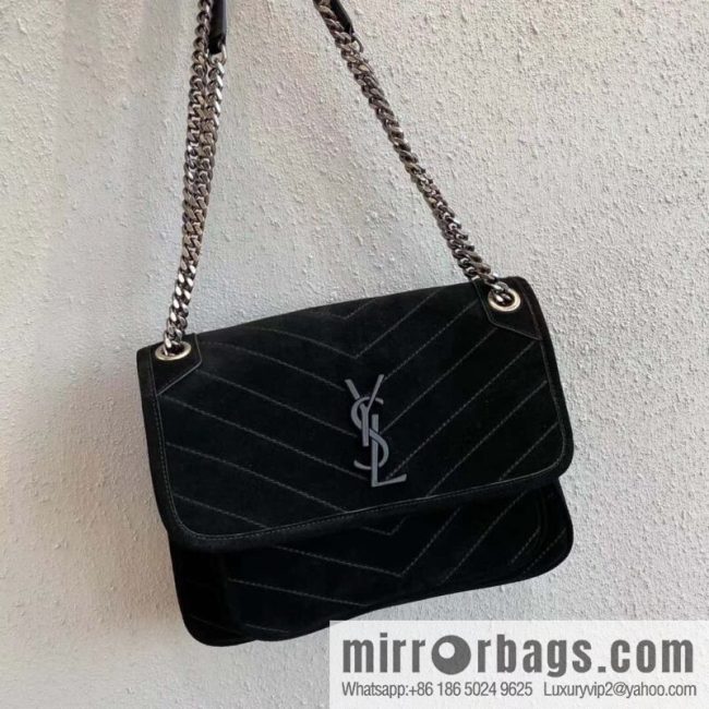 YSL 🌱 𝙉𝙞𝙠𝙞 𝟮𝟴𝙘𝙢 『 Suede & Cowhide 498894 Black