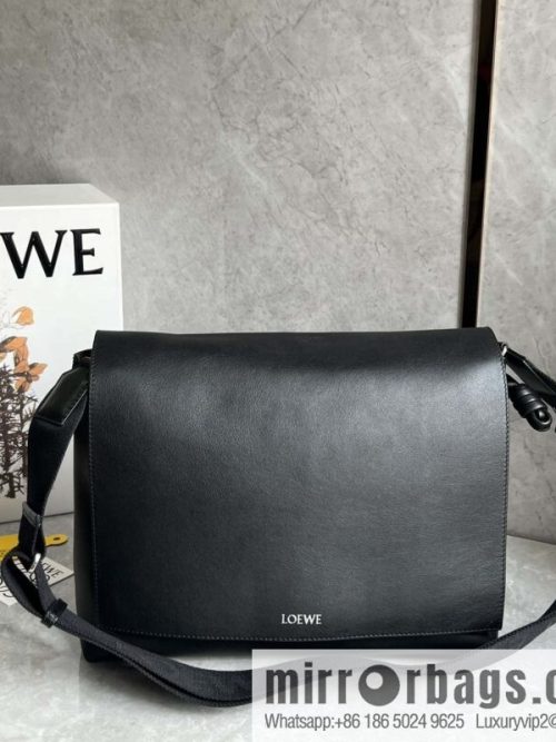 LOEWE Luo Jia 🌟 glossy soft cow leather Flamenco satchel messenger bag 0901 black