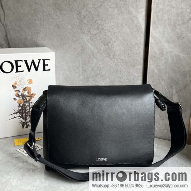 LOEWE Luo Jia 🌟 glossy soft cow leather Flamenco satchel messenger bag 0901 black