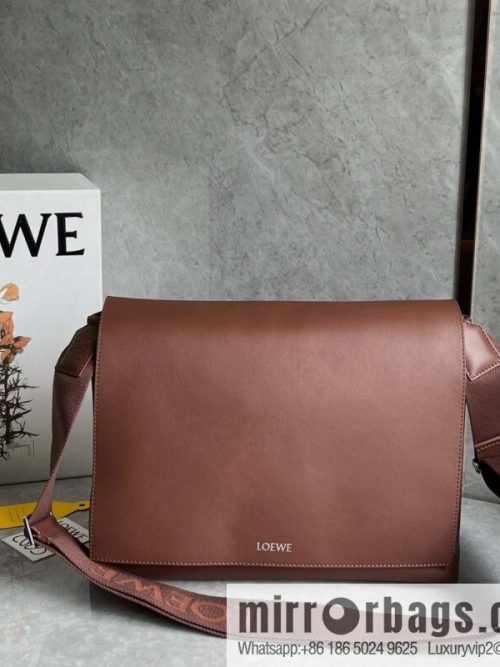 LOEWE Luo Jia 🌟 glossy soft cow leather Flamenco satchel messenger bag 0901 brown