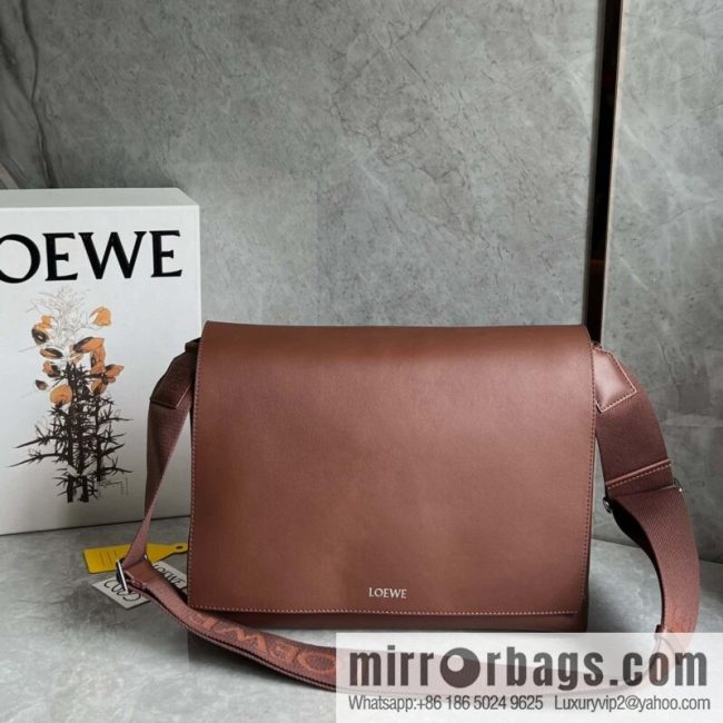 LOEWE Luo Jia 🌟 glossy soft cow leather Flamenco satchel messenger bag 0901 brown