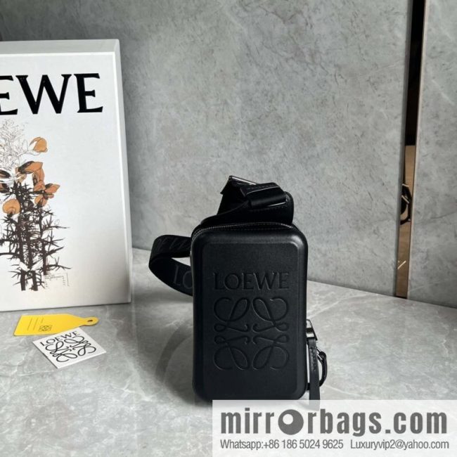 LOEWE Luo Jia Smooth Cow Leather Molded Sling Crossbody Bag 0902 Black
