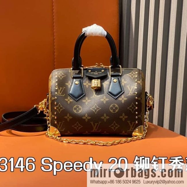 [Original order boutique] M13146 presbyopia black leather, catwalk pillow bag series Speedy 20 rivet show Lv pillow