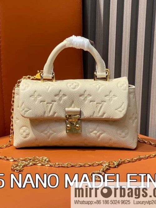 [Original order boutique] M12145 milky white full leather embossed, chain bag handbag series, the new NANO MADELEINE handbag of the season