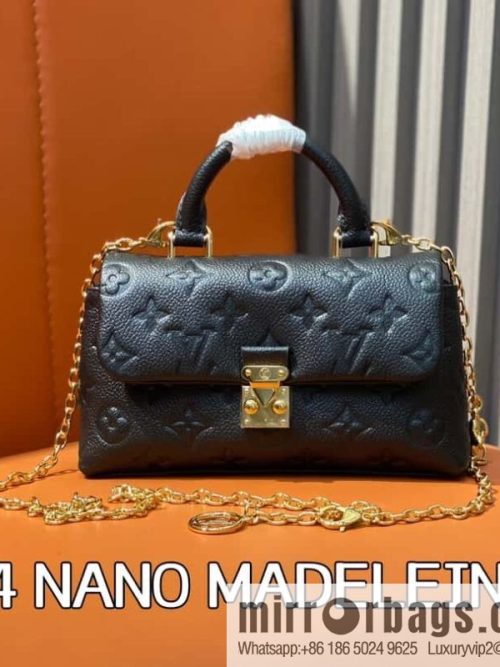 [Original order boutique] M12144 black full leather embossed, chain bag handbag series, the new NANO MADELEINE handbag of the season